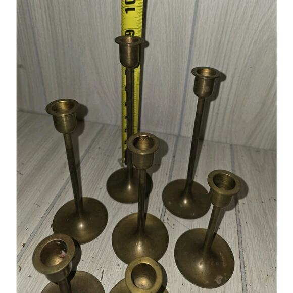 Vintage Brass Graduated Candlestick Holders 9\'\' to 3\'\' 7 PC Hollywood Regency